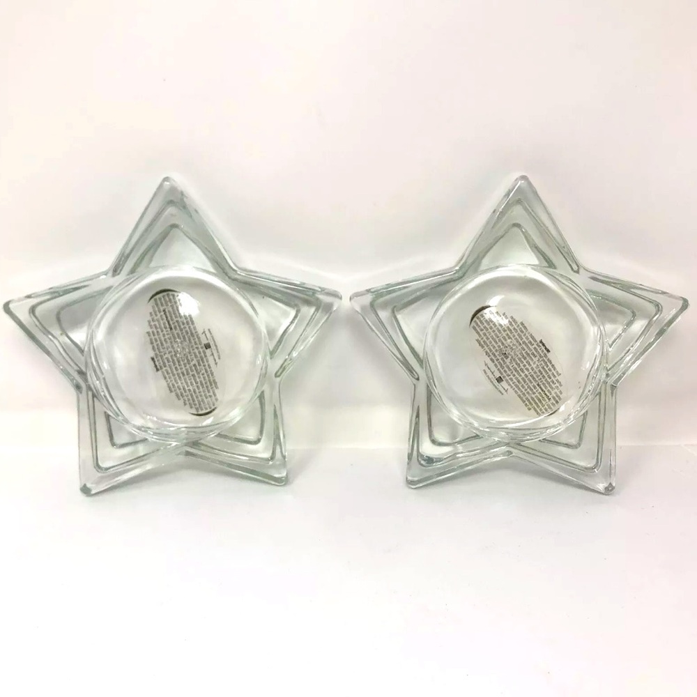 Home Interiors 2 pc Set Star Clear Glass Pillar Candle Holder Home Holiday Decor